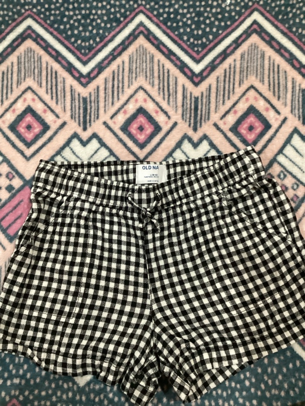 Old Navy Black and White Gingham Drawstring Kids Shorts